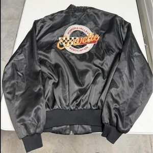 Vintage Satins Corvette Bomber Jacket Black Pomona Valley Car Club Mens XXL